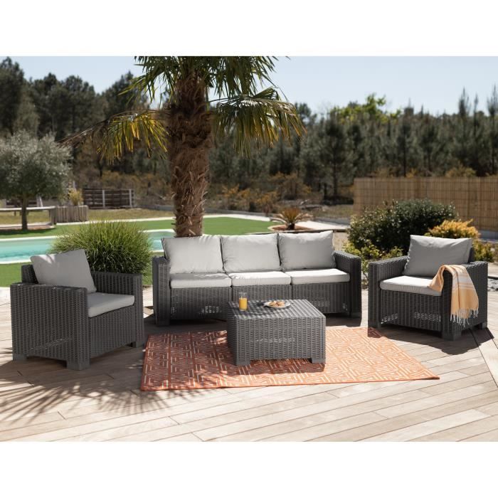 Salon de jardin résine tressée imitation rotin ALLIBERT avec table basse  - 5 personnes - California - Beige