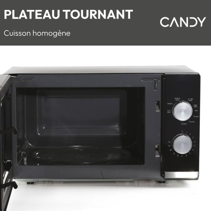 CMG20TNMB Micro-ondes Gril CANDY Moderna 20L 700W - Gril 900W - UI mécanique 6 niveaux de puissance - Fonction Décongélation poids