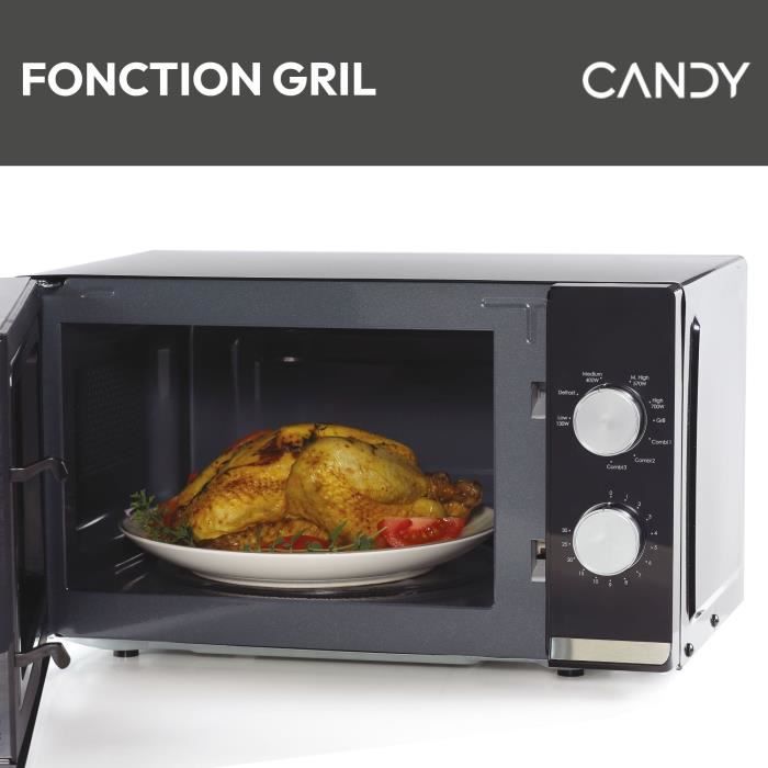 CMG20TNMB Micro-ondes Gril CANDY Moderna 20L 700W - Gril 900W - UI mécanique 6 niveaux de puissance - Fonction Décongélation poids