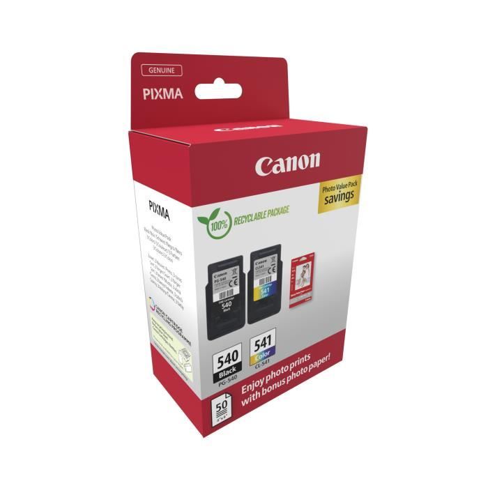 Pack de 2 cartouches d'encre + pack papiers photo - CANON - PG-540 Noir + CL-541 Couleur