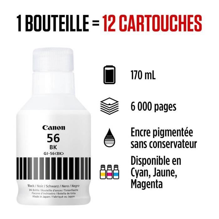 Bouteille d'encre - CANON - GI-56BK - Noir - Compatibilité MAXIFY GX - (4412C001)