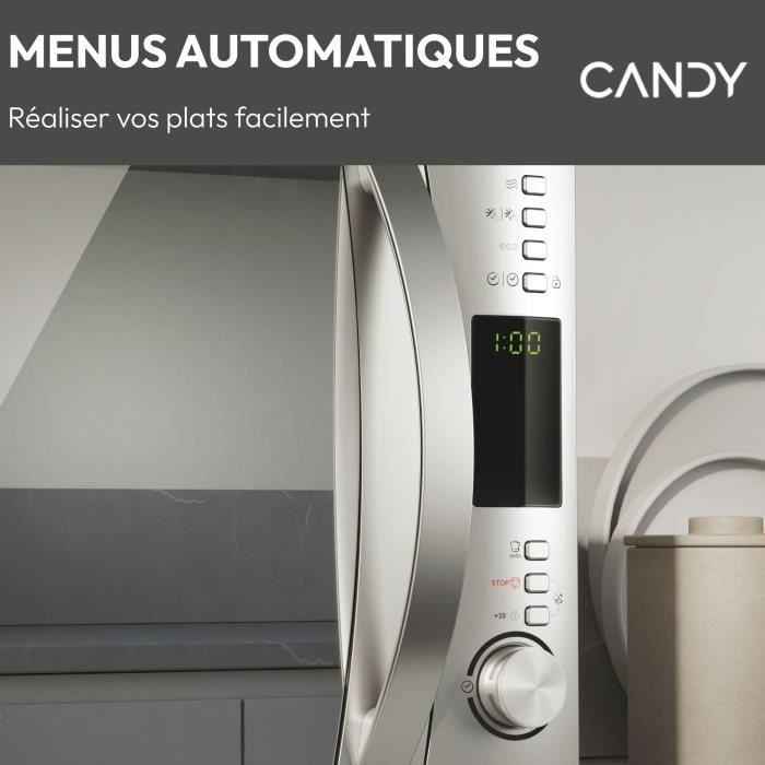 Micro-ondes Candy Essenza CBWM30DS 900W 30L Digital Argent - Fonction Décongélation - 5 Niveaux de Puissance - 10 Menus Auto