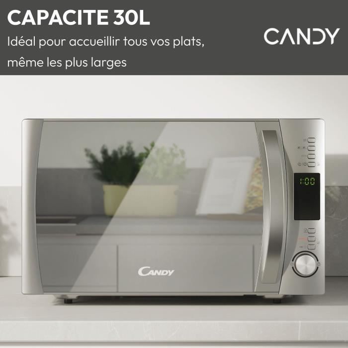 Micro-ondes Candy Essenza CBWM30DS 900W 30L Digital Argent - Fonction Décongélation - 5 Niveaux de Puissance - 10 Menus Auto