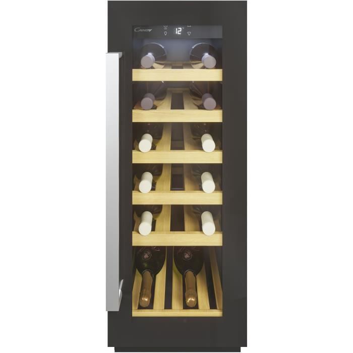 Cave a vin de service encastrable - CANDY - CCVB 30F/1 - 20 bouteilles - Classe F - Niche 30cm - Clayettes en bois - Anti vibrations