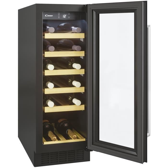 Cave a vin de service encastrable - CANDY - CCVB 30F/1 - 20 bouteilles - Classe F - Niche 30cm - Clayettes en bois - Anti vibrations