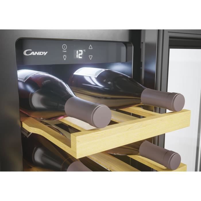 Cave a vin de service encastrable - CANDY - CCVB 30F/1 - 20 bouteilles - Classe F - Niche 30cm - Clayettes en bois - Anti vibrations