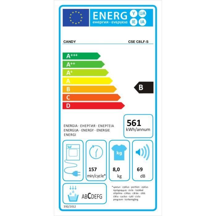 Seche-linge a condensation CANDY CSE C8LF-S Smart - 8 kg - Classe B - Connecté - Blanc