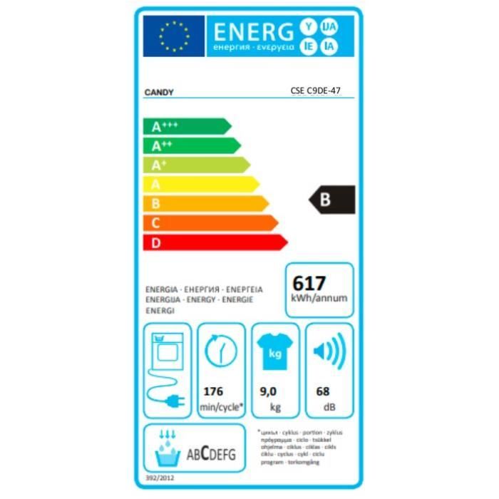 Seche-linge a condensation CANDY CSE C9DE-47 Smart - 9 kg - Classe B - Connecté - Blanc