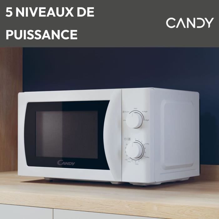 CMW20SMW Micro-ondes Mono CANDY Idea - 20L - MO : 700W - UI mécanique - 5 niveaux de puissance - Blanc