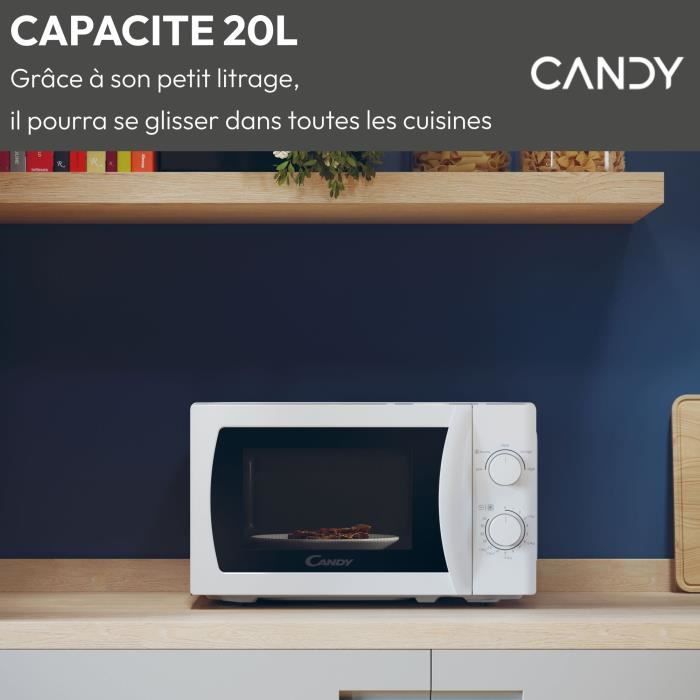 CMW20SMW Micro-ondes Mono CANDY Idea - 20L - MO : 700W - UI mécanique - 5 niveaux de puissance - Blanc