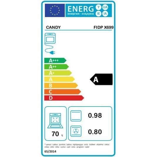 Four encastrable pyrolyse CANDY FIDP X699 Noir - Chaleur tournante - Volume 70L - Classe A - H66,5 x L62 x P64,6 cm