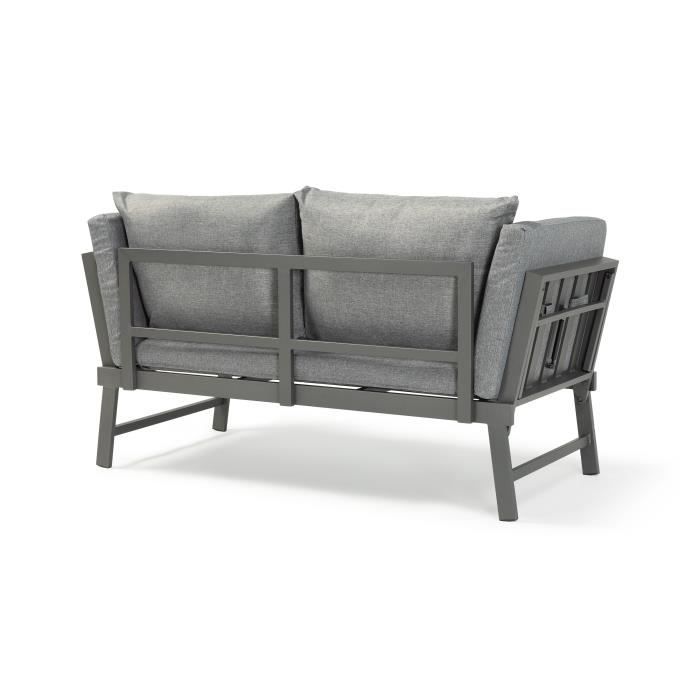 Banquette de jardin multifonction en aluminium avec coussins - 2 personnes - Gris foncé