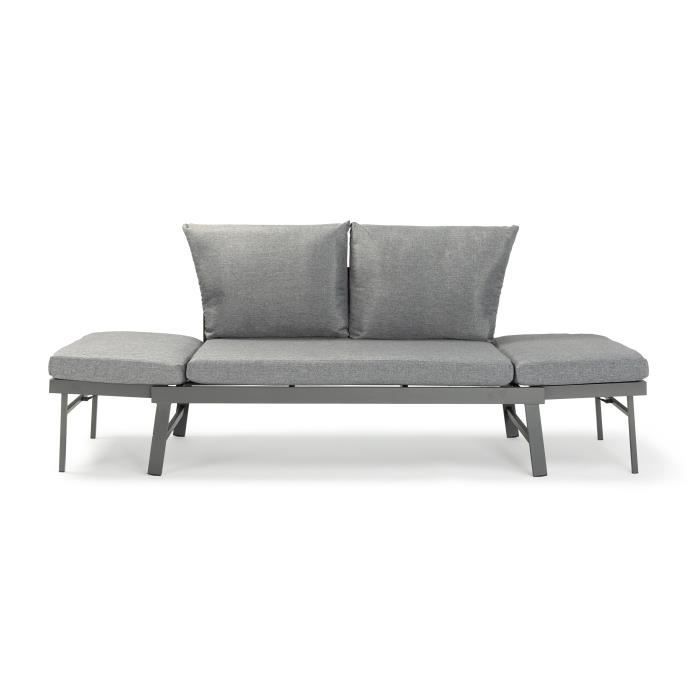 Banquette de jardin multifonction en aluminium avec coussins - 2 personnes - Gris foncé