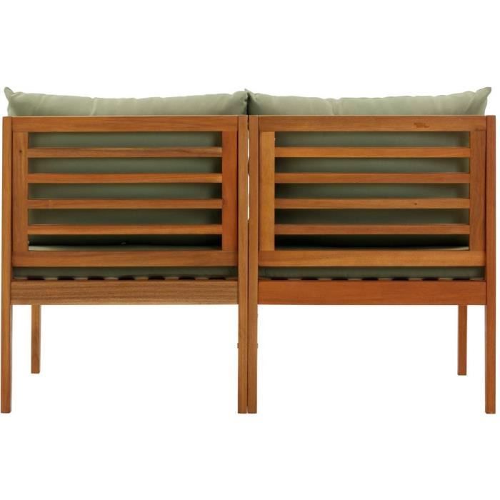 Banquette de jardin ALMA en bois d'acacia FSC avec coussins - 2 personnes - Vert