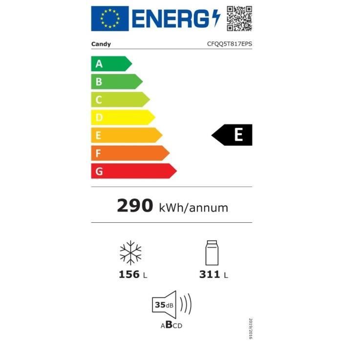 Réfrigérateur multi-portes CANDY CFQQ5T817EPS - 400L - No Frost - Classe E - Silver