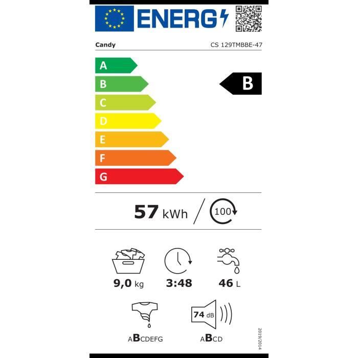 Lave-linge hublot CANDY CS 129TMBBE-47 - 9 kg - Induction - 1200 trs/min - Connecté - Classe B - Noir