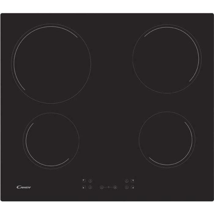 Plaque de cuisson vitrocéramique CANDY CH64CCB - 4 foyers - L 56 x P 49 cm - Revetement verre noir