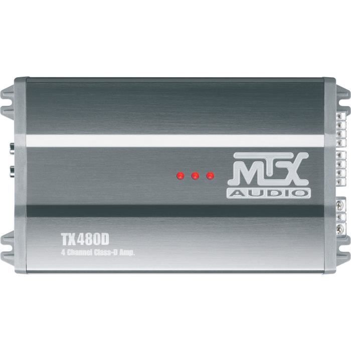 MTX TX480D Amplificateur voiture Classe-D 4x120W RMS @2O ou 2x240W RMS @ 4O filtres variables