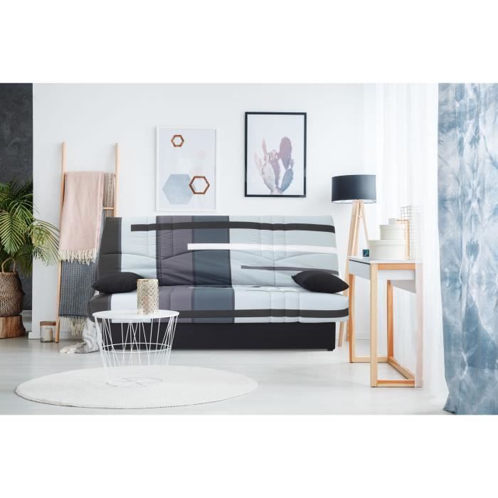 Clic clac 3 places DREAM - Tissu 100% Coton imprimé Piste Gris - Couchage 125x190 cm - L190 x P92 x H96 cm