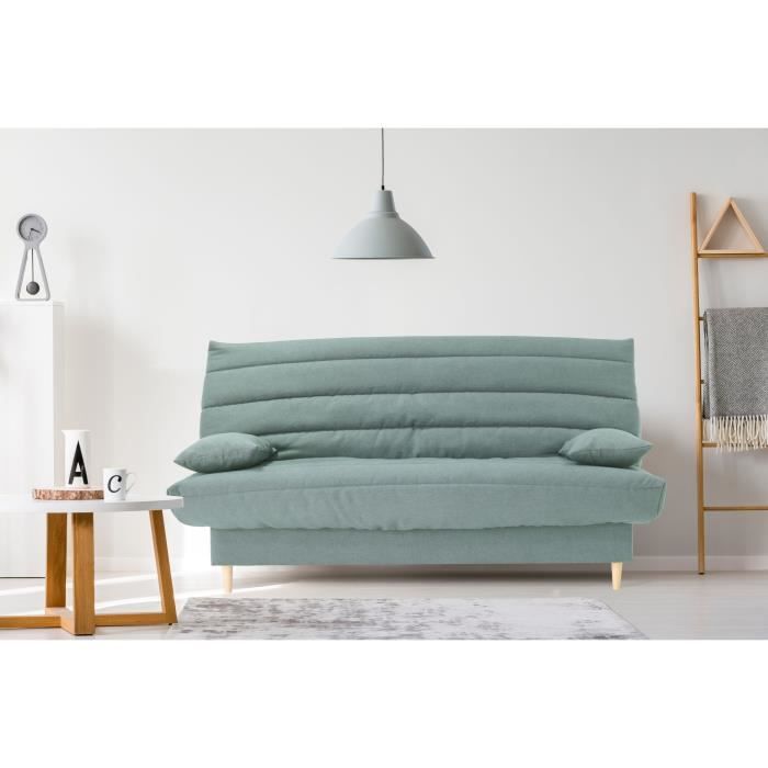 Clic clac 3 places - vert amande - Couchage 125x190 cm - Avec coussins