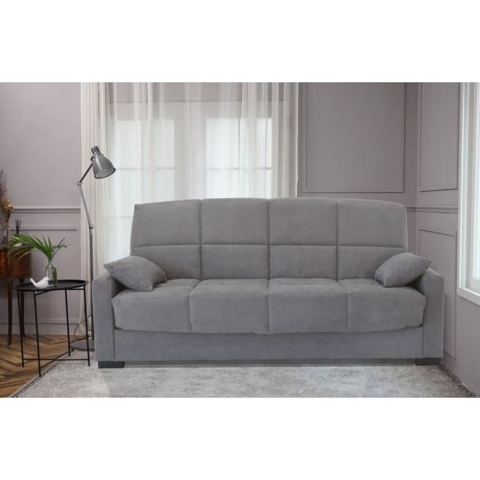 Canapé clic clac 3 places - Gris clair - Matelas 14 cm - 130 x 190 cm - MEGAN