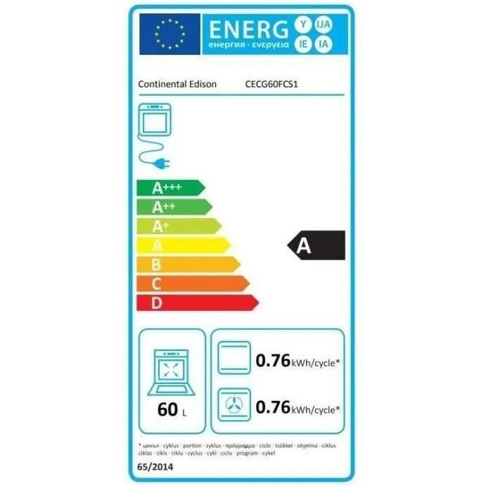 Cuisiniere gaz CONTINENTAL EDISON CECG60FCS1 - 4 feux - L59,8 x P61 xH83cm- Silver