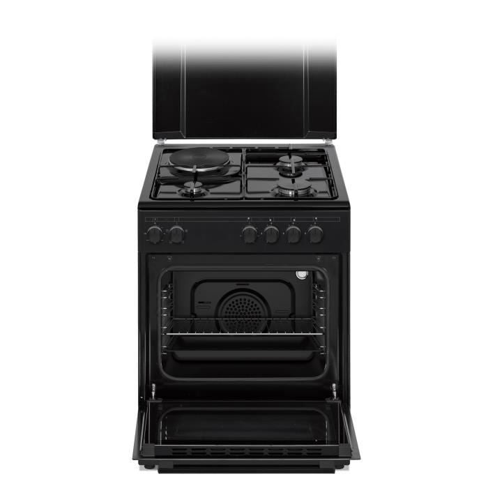 Cuisiniere mixte CONTINENTAL EDISON CECM60FCB - 3 feux gaz + 1 électrique - L59,8 x P61 xH83 cm - Noir