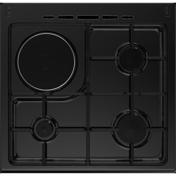 Cuisiniere mixte CONTINENTAL EDISON CECM60FCB - 3 feux gaz + 1 électrique - L59,8 x P61 xH83 cm - Noir