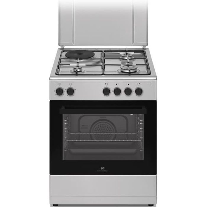 Cuisiniere mixte CONTINENTAL EDISON CECM60FCS - 3 feux gaz + 1 électrique - L59,8 x P61 xH83 cm - Silver