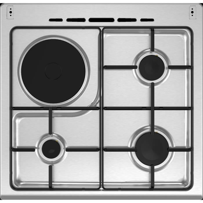 Cuisiniere mixte CONTINENTAL EDISON CECM60FCS - 3 feux gaz + 1 électrique - L59,8 x P61 xH83 cm - Silver