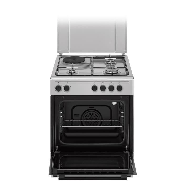 Cuisiniere mixte CONTINENTAL EDISON CECM60FCS - 3 feux gaz + 1 électrique - L59,8 x P61 xH83 cm - Silver