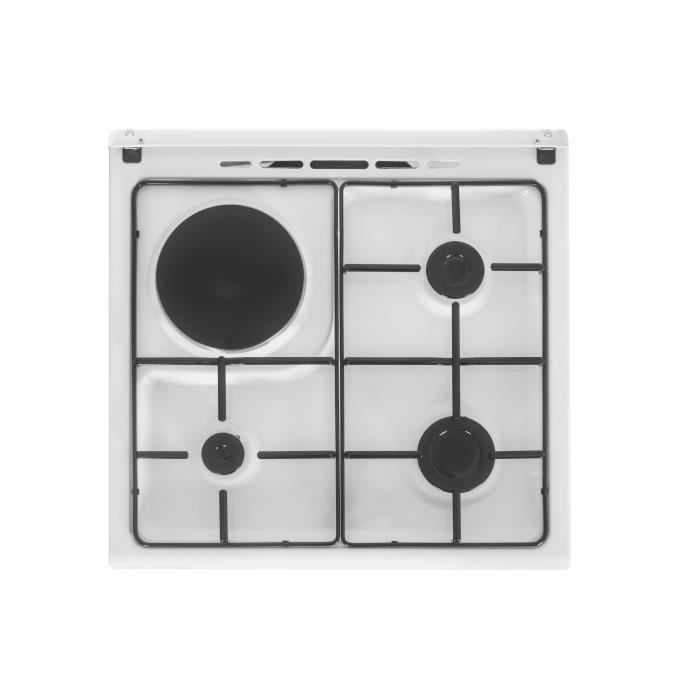 Cuisiniere mixte CONTINENTAL EDISON CECM60FCW - 3 feux gaz + 1 électrique - L59,8 x P61 xH83 cm - Blanc