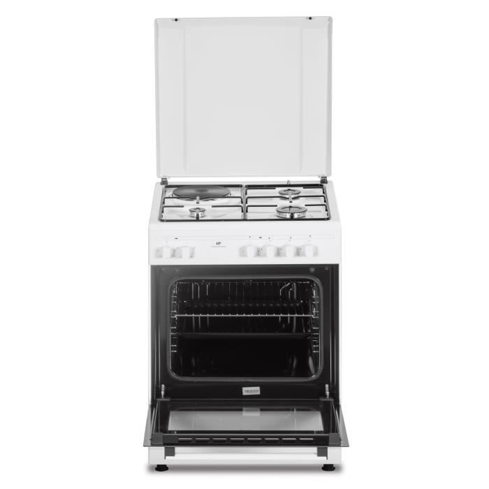 Cuisiniere mixte CONTINENTAL EDISON CECM60FCW - 3 feux gaz + 1 électrique - L59,8 x P61 xH83 cm - Blanc