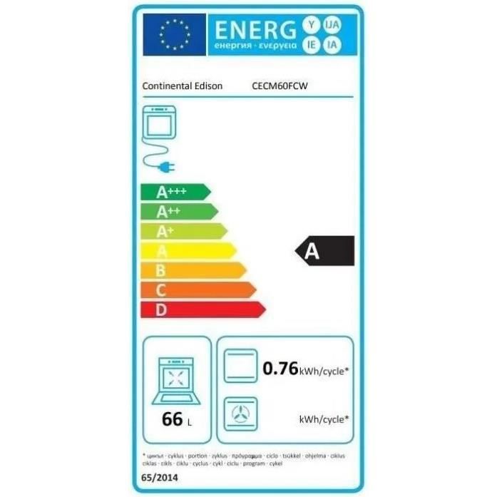 Cuisiniere mixte CONTINENTAL EDISON CECM60FCW - 3 feux gaz + 1 électrique - L59,8 x P61 xH83 cm - Blanc