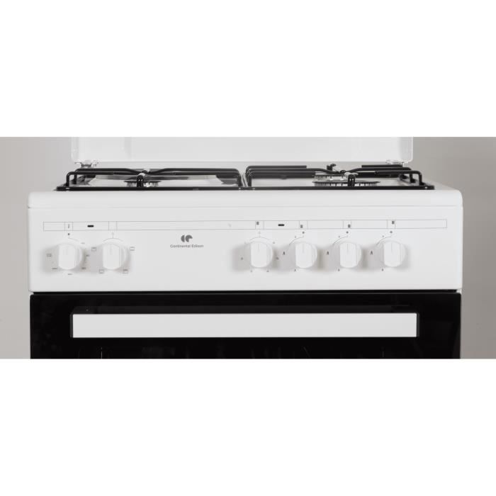 Cuisiniere mixte CONTINENTAL EDISON CECM60FCW - 3 feux gaz + 1 électrique - L59,8 x P61 xH83 cm - Blanc