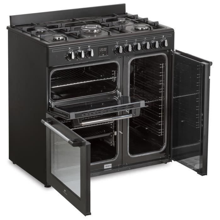 Cuisiniere piano gaz 3 fours électriques CONTINENTAL EDISON CECP903FB - 5 feux - Noir - Largeur 90 cm