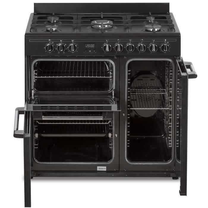 Cuisiniere piano gaz 3 fours électriques CONTINENTAL EDISON CECP903FB - 5 feux - Noir - Largeur 90 cm