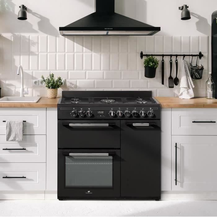 Cuisiniere piano gaz 3 fours électriques CONTINENTAL EDISON CECP903FB - 5 feux - Noir - Largeur 90 cm