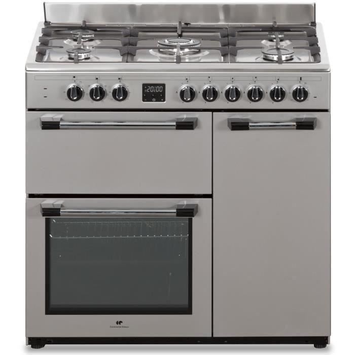 Cuisiniere piano gaz 3 fours électriques CONTINENTAL EDISON CECP903FIX 5 feux - Inox - Largeur 90 cm