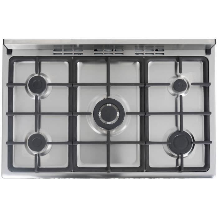 Cuisiniere piano gaz 3 fours électriques CONTINENTAL EDISON CECP903FIX 5 feux - Inox - Largeur 90 cm