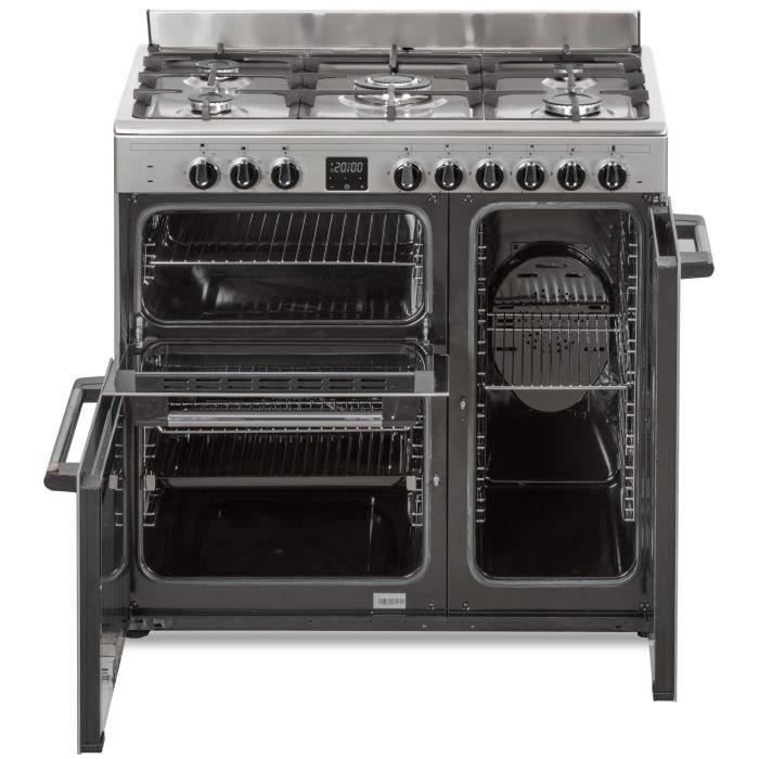 Cuisiniere piano gaz 3 fours électriques CONTINENTAL EDISON CECP903FIX 5 feux - Inox - Largeur 90 cm