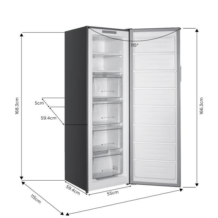 Congélateur armoire  204L - Total No Frost (Sans givre) - Classe E - Silver - L54 cm x H171 cm