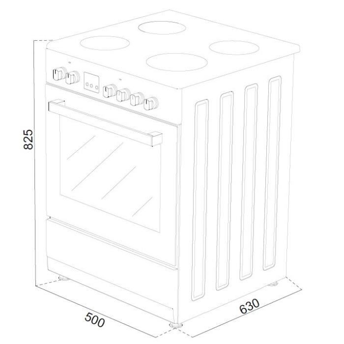 Cuisiniere vitrocéramique CONTINENTAL EDISON CECV50FCW - 4 feux - L49.5 x H82.7 xP58 cm - Blanc