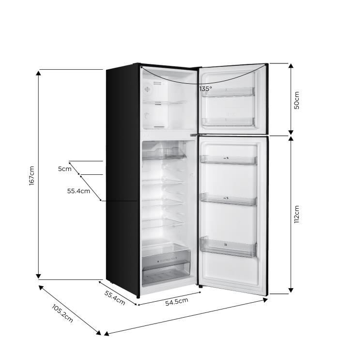 Réfrigérateur congélateur haut CONTINENTAL EDISON  - 247L - Total No Frost - Noir  - L54,5 cm x H167 cm