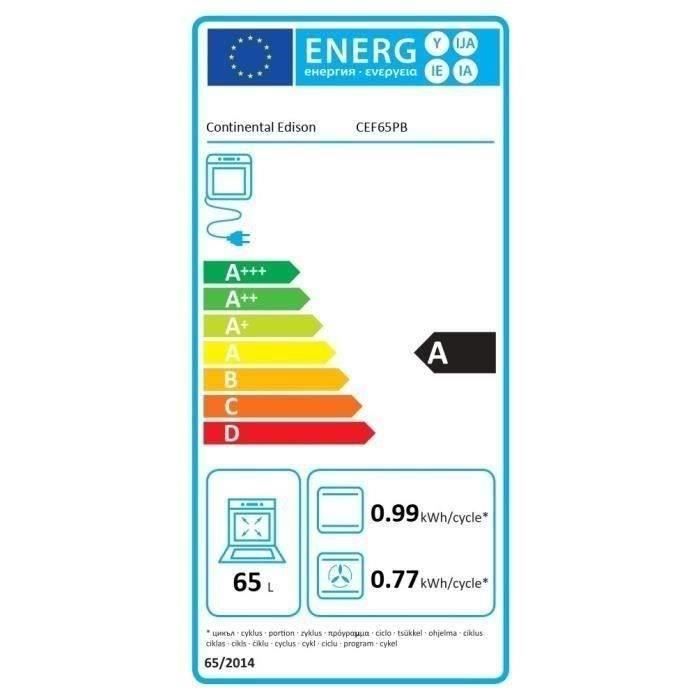 Four encastrable Pyrolyse - 65L - Chaleur tournante -  CONTINENTAL EDISON - CEF65PB - Noir et inox - L59,5 x H59,5 x P 57,5 cm