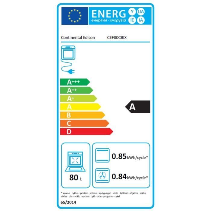 Four encastrable catalyse - chaleur pulsée - CONTINENTAL EDISON - F80CBIX - Noir et inox - L59,5 x H59,6 x P 54,68cm