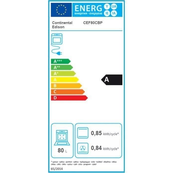 Four encastrable nettoyage catalyse - chaleur pulsée CONTINENTAL EDISON F80CBP Noir programmateur digital - 59,5 x 59,5 x 56,6 cm