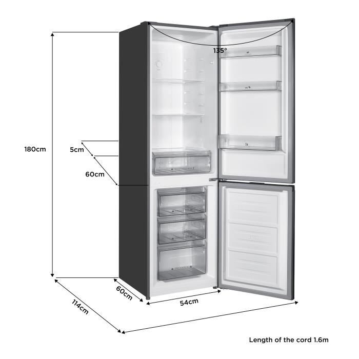 Réfrigérateur congélateur bas CONTINENTAL EDISON CEFC251NFS - Sans givre (congélateur et réfrigérateur) - 253L - Classe E - Inox