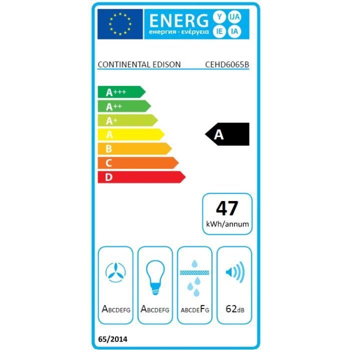 Hotte décorative noire - A - CONTINENTAL EDISON CEHD6065B - L60 cm