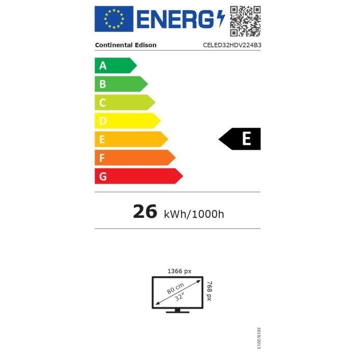 CONTINENTAL EDISON - CELED32HDV224B3 - TV NON SMART 32'' (80cm) HD